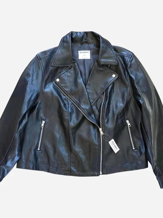 NWT Old Navy Faux Leather Biker Jacket Black Women's Size 2X - Picture 1 of 9